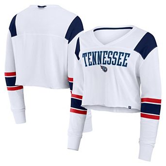 Women's Fanatics White Tennessee Titans Stretch Cropped Fashion Long Sleeve T-Shirt