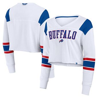 Women's Fanatics White Buffalo Bills Stretch Cropped Fashion Long Sleeve T-Shirt