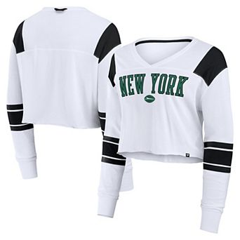 Women's Fanatics White New York Jets Stretch Cropped Fashion Long Sleeve T-Shirt