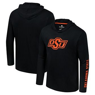 Men's Colosseum Black Oklahoma State Cowboys Logo Lockup Active Blend Long Sleeve T-Shirt Hoodie