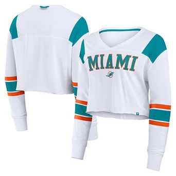 Women's Fanatics White Miami Dolphins Stretch Cropped Fashion Long Sleeve T-Shirt