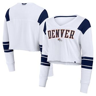 Women's Fanatics White Denver Broncos Stretch Cropped Fashion Long Sleeve T-Shirt