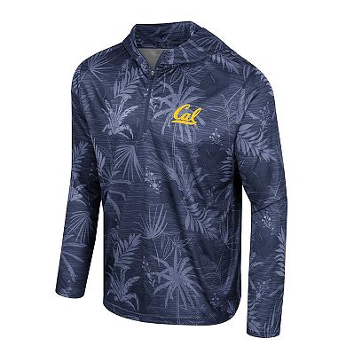 Men's Colosseum Navy Cal Bears Palms Printed Lightweight Quarter-Zip Hooded Top