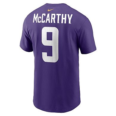 Men's Nike J.J. McCarthy Purple Minnesota Vikings Name & Number T-Shirt