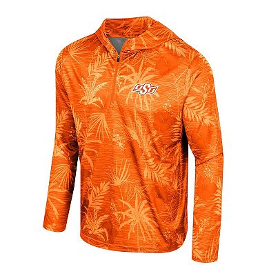 Men's Colosseum Orange Oklahoma State Cowboys Palms Printed Lightweight Quarter-Zip Hooded Top