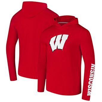 Men's Colosseum Red Wisconsin Badgers Logo Lockup Active Blend Long Sleeve T-Shirt Hoodie