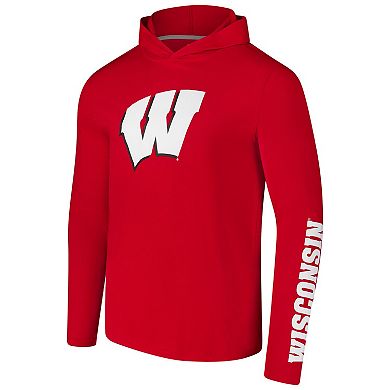 Men's Colosseum Red Wisconsin Badgers Logo Lockup Active Blend Long Sleeve T-Shirt Hoodie