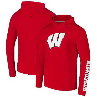 Men's Colosseum Red Wisconsin Badgers Logo Lockup Active Blend Long Sleeve T-Shirt Hoodie