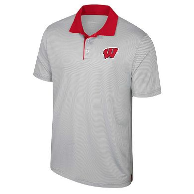 Men's Colosseum Gray Wisconsin Badgers Tuck Striped Polo