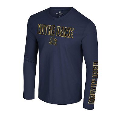 Men's Colosseum Navy Notre Dame Fighting Irish Color Pop Active Blend 2-Hit Long Sleeve T-Shirt