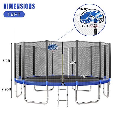 Merax Trampoline With Basketball Hoop And Enclosure