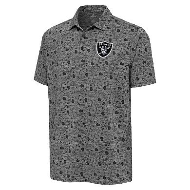 Men's Antigua Heather Black Las Vegas Raiders Relentless Polo