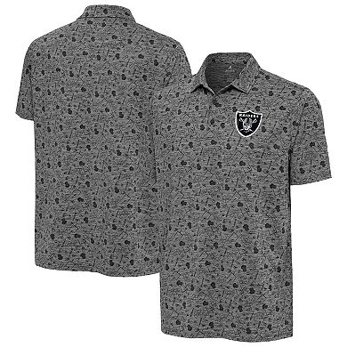 Men's Antigua Heather Black Las Vegas Raiders Relentless Polo