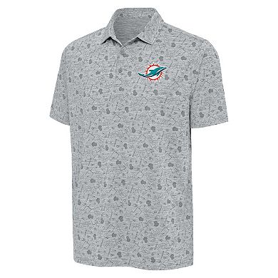 Men's Antigua Heather Gray Miami Dolphins Relentless Polo