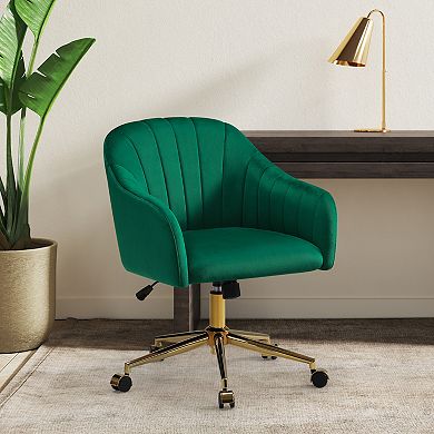 Westintrends Upholstered Velvet Swivel Vanity Office Chair With Wheels