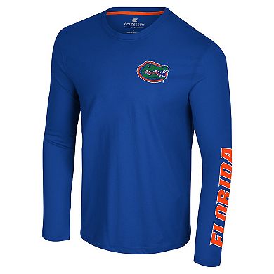 Men's Colosseum Royal Florida Gators Logo Lockup 3-Hit Active Blend Long Sleeve T-Shirt