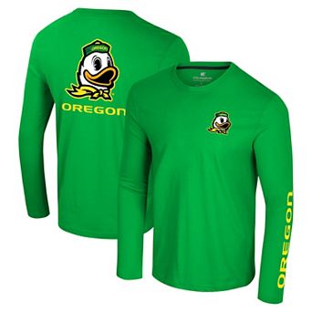 Men's Colosseum Green Oregon Ducks Logo Lockup 3-Hit Active Blend Long Sleeve T-Shirt
