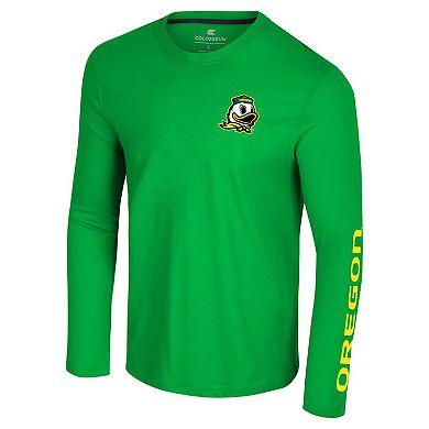 Men's Colosseum Green Oregon Ducks Logo Lockup 3-Hit Active Blend Long Sleeve T-Shirt