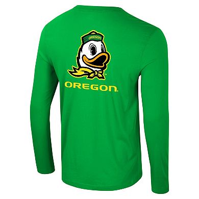 Men's Colosseum Green Oregon Ducks Logo Lockup 3-Hit Active Blend Long Sleeve T-Shirt