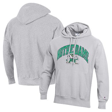 Men's Champion Heather Gray Notre Dame Fighting Irish Vault Late Night Reverse Weave Pullover Hoodie