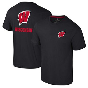 Men's Colosseum Black Wisconsin Badgers Logo Lockup 2-Hit Active Blend T-Shirt