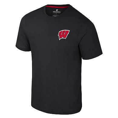 Men's Colosseum Black Wisconsin Badgers Logo Lockup 2-Hit Active Blend T-Shirt