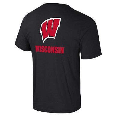 Men's Colosseum Black Wisconsin Badgers Logo Lockup 2-Hit Active Blend T-Shirt