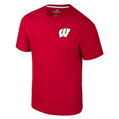 Men's Colosseum Red Wisconsin Badgers Logo Lockup 2-Hit Active Blend T-Shirt