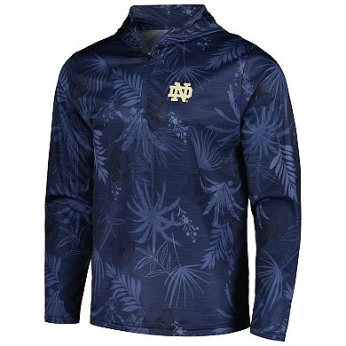 Men's Colosseum Navy Notre Dame Fighting Irish Palms Printed Lightweight Quarter-Zip Hooded Top