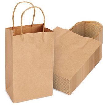 24-pack Small Gift Bags With Handles, Kraft Paper Material, 5.3x3x8.5 In