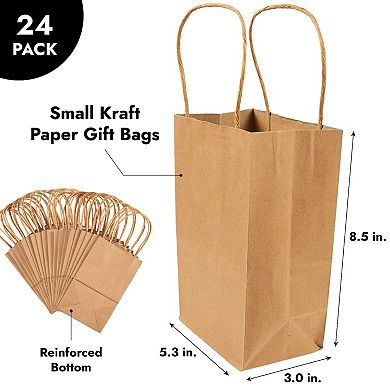 24-pack Small Gift Bags With Handles, Kraft Paper Material, 5.3x3x8.5 In
