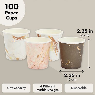 100 Pack Small Paper Cups, Disposable Coffee Cup For Drink Espresso Bathroom 4oz
