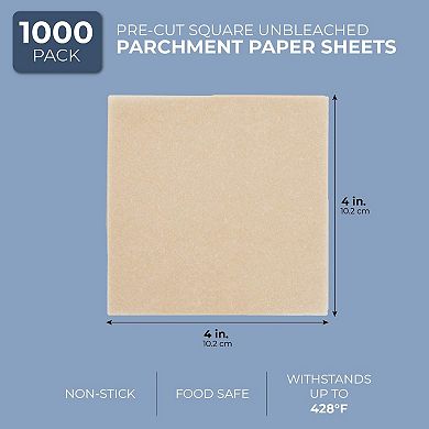 1000 Sheets Precut 4x4 Parchment Paper Squares, Unbleached Liners For Baking