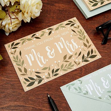 48 Pack New Mr And Mrs Wedding Thank You Cards With Decorative Envelopes, 4x6 In