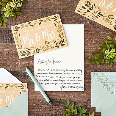 48 Pack New Mr And Mrs Wedding Thank You Cards With Decorative Envelopes, 4x6 In