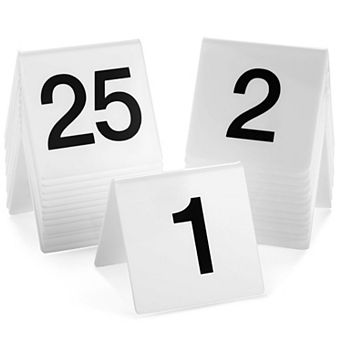 Set Of 25 Acrylic Table Numbers For Wedding, Plastic 1-25 Tent Cards, 3 X 2.75