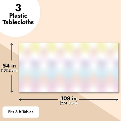 3x Tie Dye Tablecloth for Party Decorations, Pastel Table Covers (108 x 54 In)