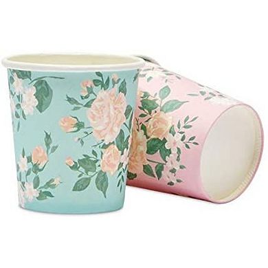 100 Pack Paper Espresso Cups, 4 oz Small Shot Cup for Bathroom, 2 Floral Designs