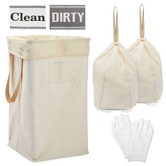 5 pc Large Collapsible Laundry Hamper With 2 Removable Liner Bags And Folding