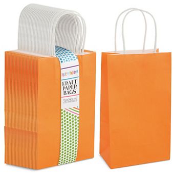 25-pack Orange Gift Bags With Handles - Small Paper Treat Bags (5.3x3.2x9 In)