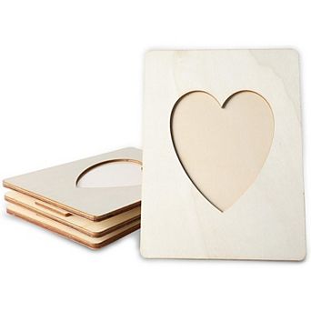 4 Pack Unfinished Wooden Heart Photo Frames For 4x6 Pictures, Diy Crafts Insert