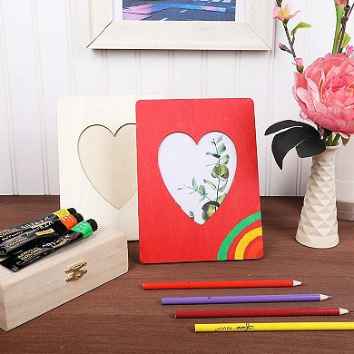 4 Pack Unfinished Wooden Heart Photo Frames For 4x6 Pictures, Diy Crafts Insert