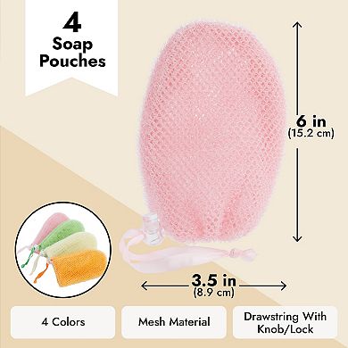4 Pack Soap Savers For Bar Soap With Drawstring Closure (4 Colors, 3.5 X 6 In)