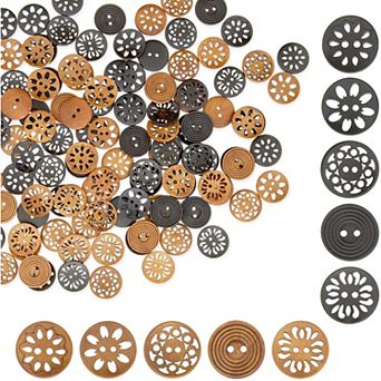 Wooden Buttons For Crafts And Sewing, 5 Designs (0.98 in 120 Pieces)