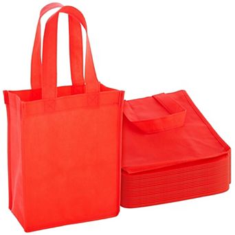 24-Pack Red Reusable Grocery Tote Bags for Shopping - Small Bulk Canvas Bags