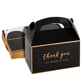 24x Party Favor Thank You Gable Paper Gift Box For Wedding, Birthday Black Gold