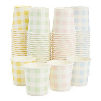 100 Pack Disposable 4 Oz Paper Cups For Espresso, Mouthwash, 4 Gingham Designs