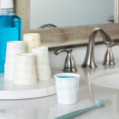 100 Pack Disposable 4 Oz Paper Cups For Espresso, Mouthwash, 4 Gingham Designs