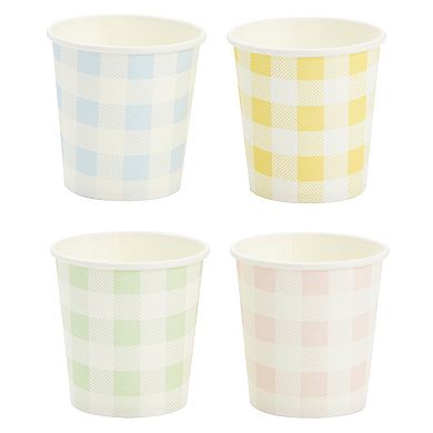 100 Pack Disposable 4 Oz Paper Cups For Espresso, Mouthwash, 4 Gingham Designs