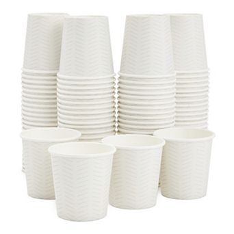 100 Pack 4 Oz Disposable White Geometric Paper Cups For Espresso, Coffee, Tea